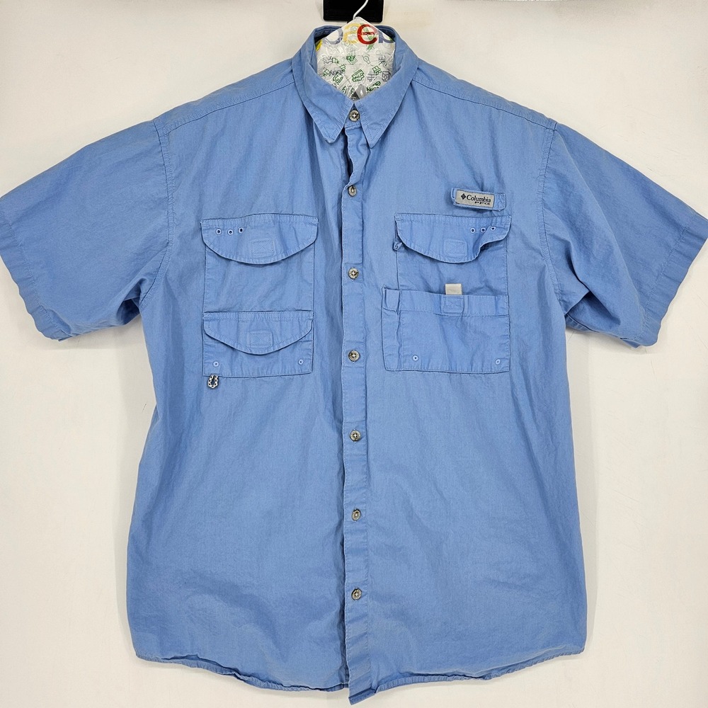 Columbia Bonehead Shirt Mens Large PFG Fishing Short Sleeve Outdoor Blue